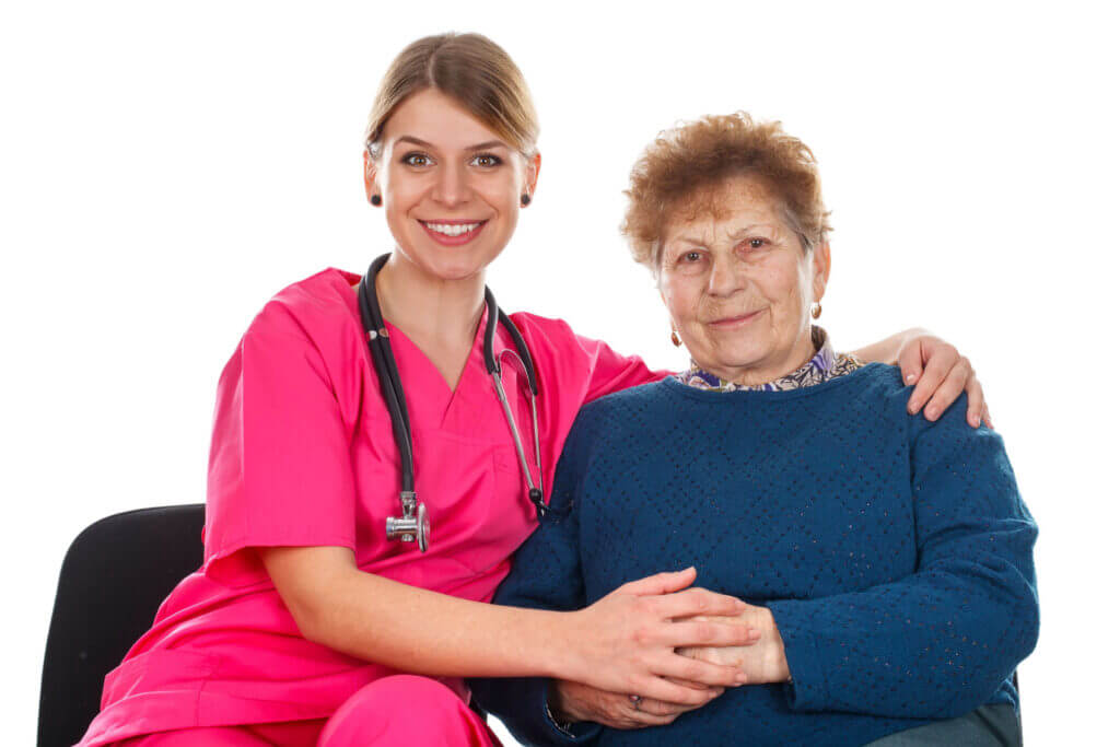 parkinsons patient sitting with nurse